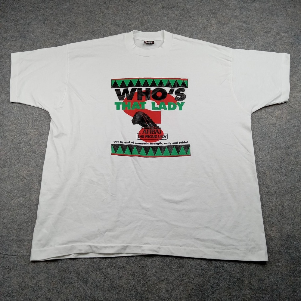 Vintage Who's That Lady Shirt Mens 2XL White Graphic Afrocentric Made in USA 90s